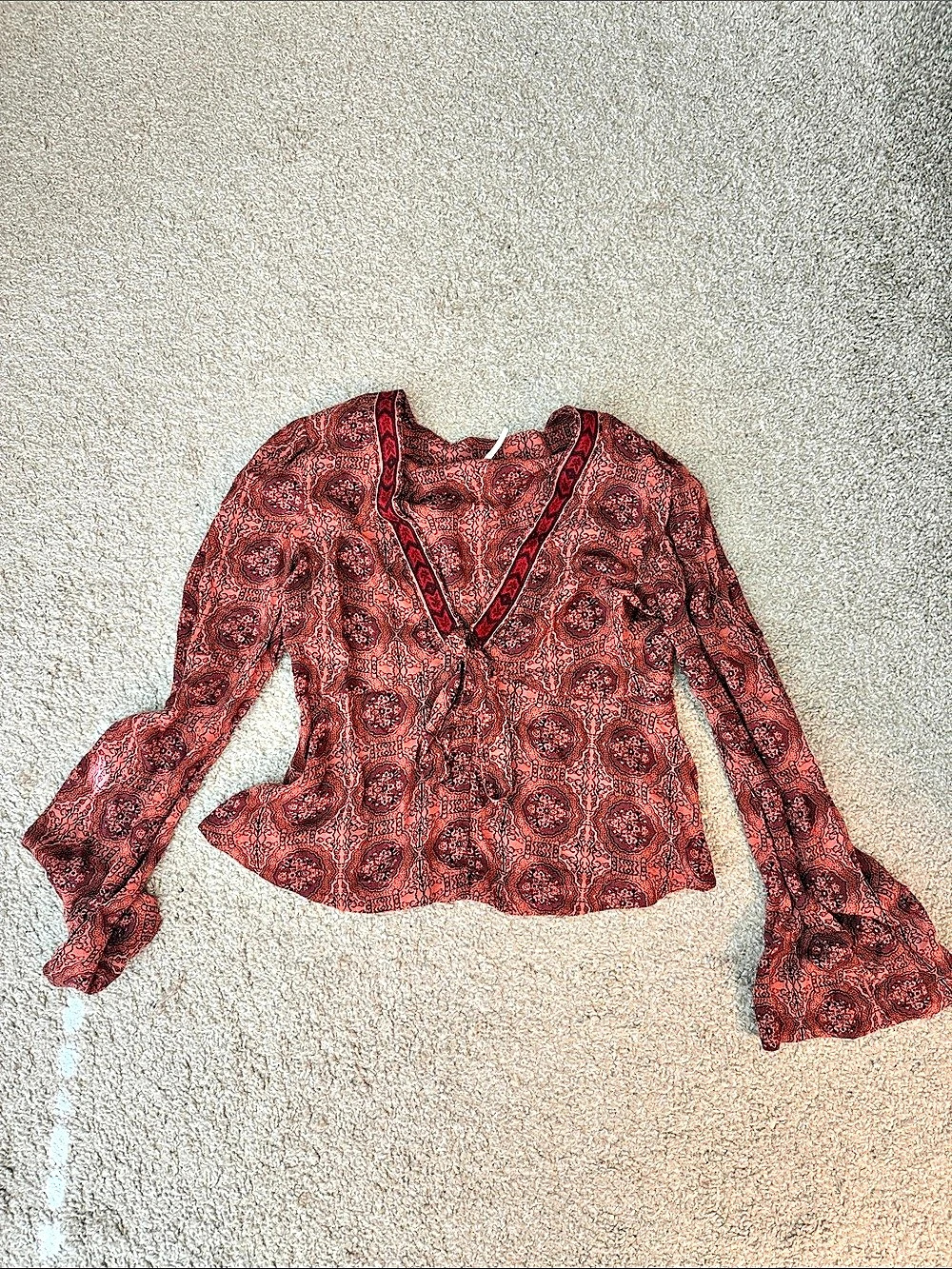 Free People Paisley Blouse in Red & Pink Size Medium Like New